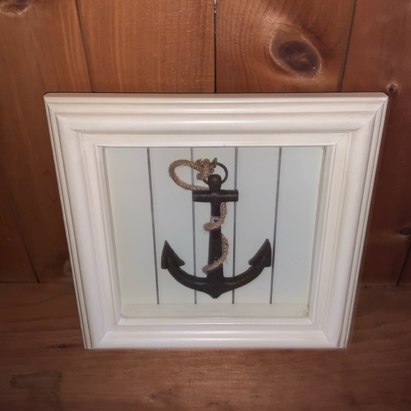 SHIP.  ANCHOR.  WHEEL. ENCASED IN GLASS WITH WOODEN FRAME - Picture 1 of 6
